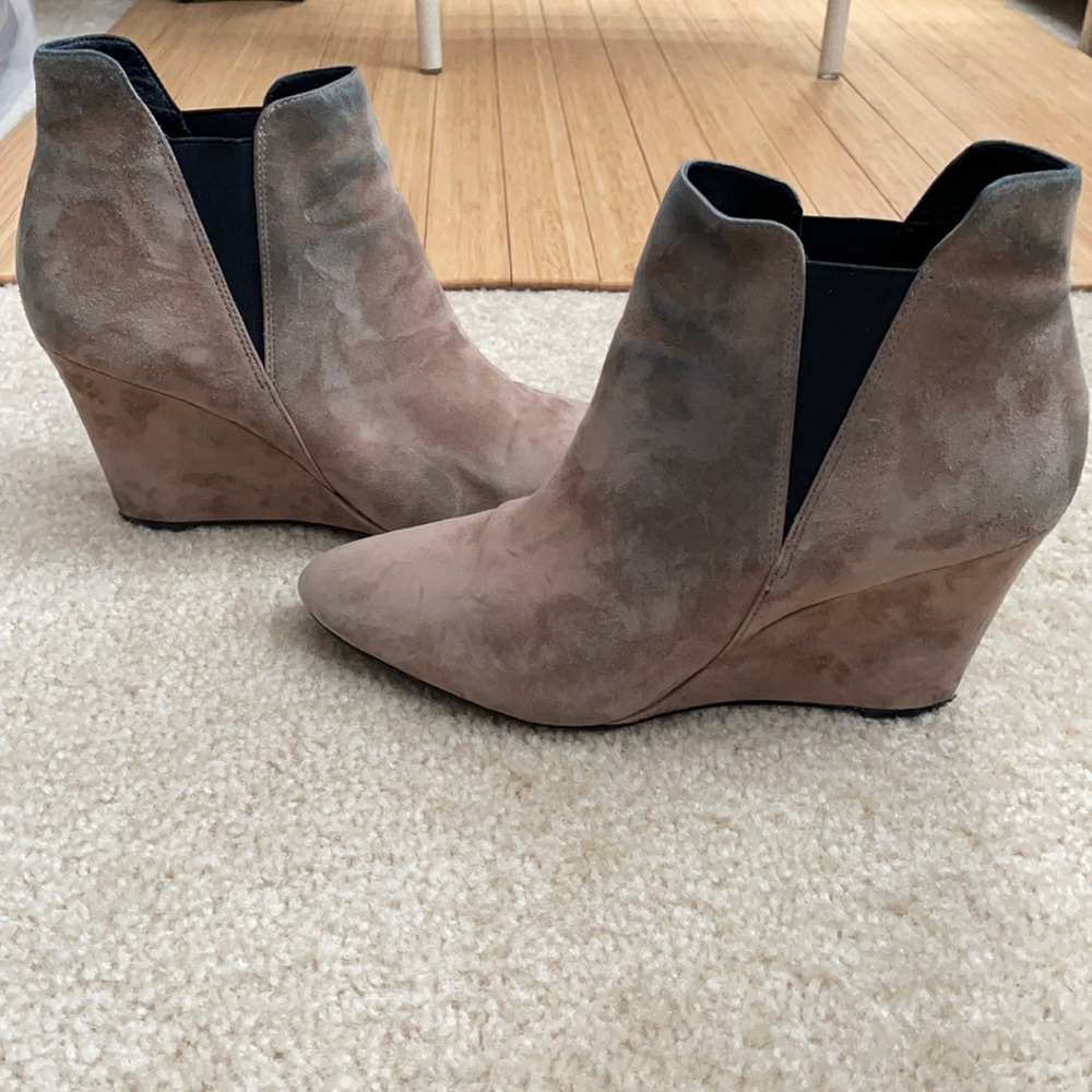 Via Spiga beige/tan suede bootie with wedge heel